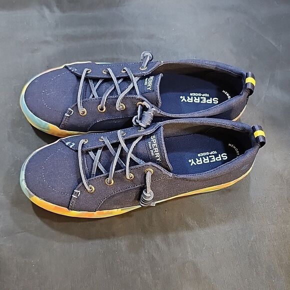 BRAND NEW SPERRY WOMEN'S ’s CREST VIBE FLORAL CORAL/NAVY PLATFORM SNEAKERS - Picture 6 of 16